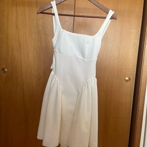 White Backless Ruched Dress with bow